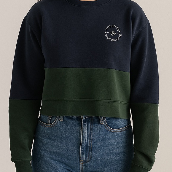 COLUMBIA | Green and Blue Color Block Crop Boxy Sweatshirt 1938 Sportswear - Picture 1 of 13